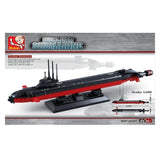 Sluban Nuclear Submarine M38-B0391 box front showing the black and red submarine model, 193 pieces and 1:350 scale