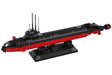 Built black and red Sluban Nuclear Submarine displayed on the included black stand