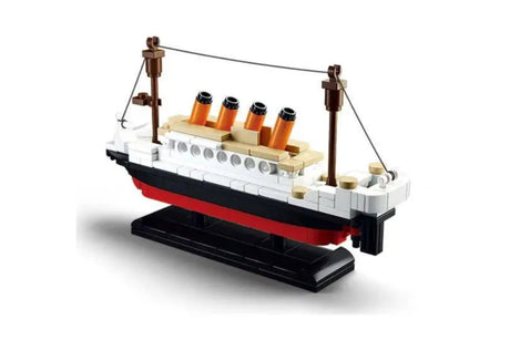 Sluban Titanic Small close angled view showing the four orange funnels, white upper decks, masts and rigging