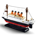 Sluban Titanic Small close angled view showing the four orange funnels, white upper decks, masts and rigging