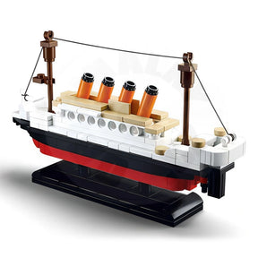 Sluban Titanic Small close angled view showing the four orange funnels, white upper decks, masts and rigging