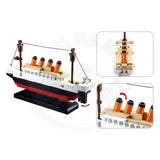 Sluban Titanic Small model showing the ship on its display stand with detailed deck and funnel views