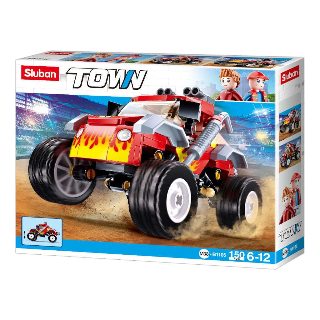 Sluban Town Off Road Vehicle Red M38 B1105 box showing the 150 piece red off road vehicle building set