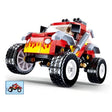 Sluban Town Off Road Vehicle Red shown from the front with flame graphics, large tyres and raised suspension