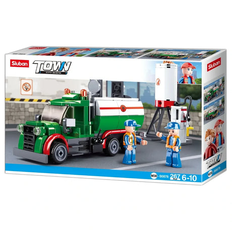 Sluban Town Tanker box showing the green and white tanker truck, fuel pump, 2 figures and 267 piece count