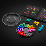 SmartGames IQ Circle game board with clear lid, loose pieces and open challenge pages