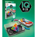 IQ Six Pro box, logo, open puzzle case with stacked colourful pieces and a second case with rows of colourful pieces