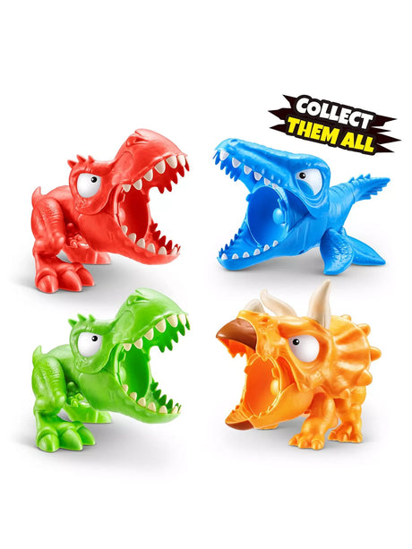 Four Smashers Dino Island dinosaur head figures in red, blue, green and orange with open mouths and Collect Them All text