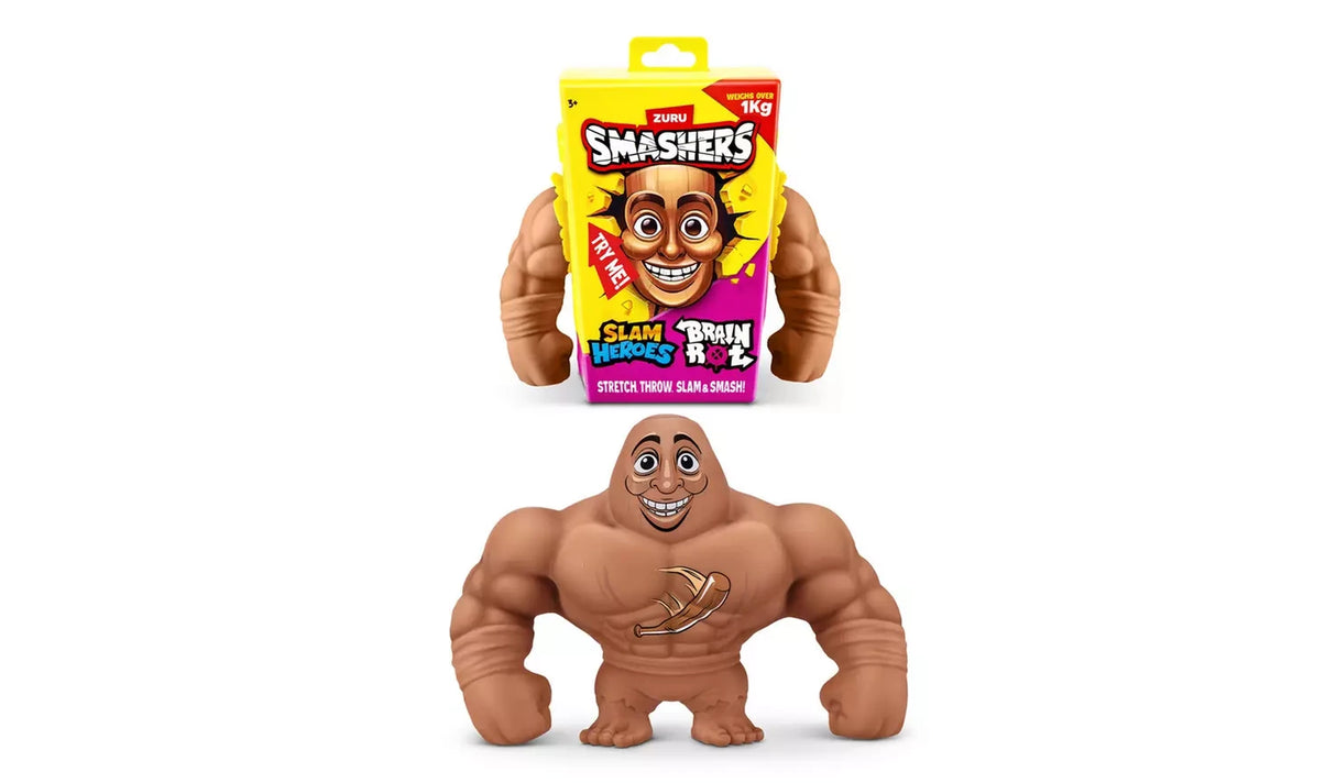 Brown muscular Brain Rot figure with smiling face and banana graphic on its chest below the retail pack