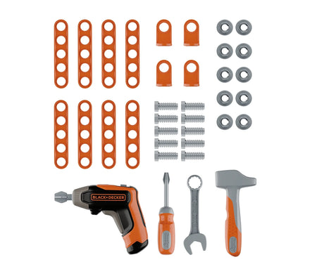 Smoby Black+Decker Bricolo Case retail box showing tools and 36 accessories