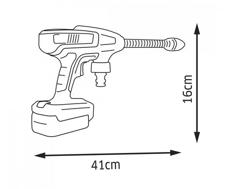 Smoby Karcher High Pressure Gun dimensions diagram showing 41cm length and 16cm height