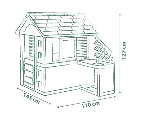 Smoby Life Nature Playhouse kitchen dimensions diagram showing 145 cm, 110 cm and 127 cm