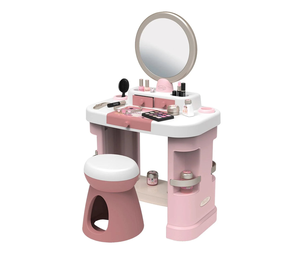 Smoby My Beauty Dressing Table playset with mirror, stool and makeup accessories displayed