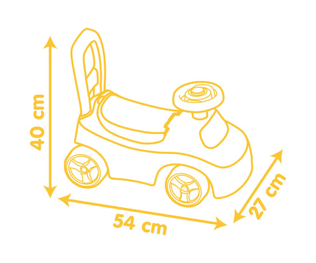 Smoby Winnie the Pooh Auto Ride On dimensions graphic showing a height of 40 cm, length of 54 cm and width of 27 cm.