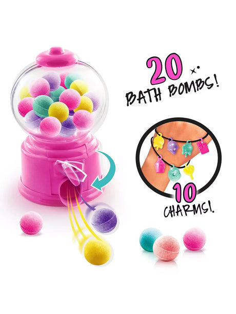 Pink bath bomb dispenser with balls dropping and charm bracelet example shown – Ireland