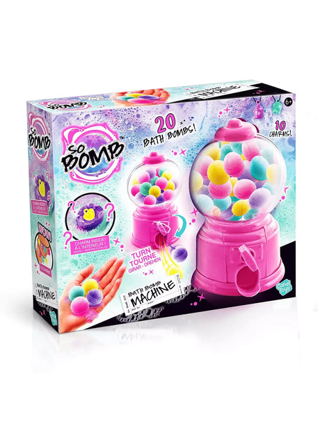 So Bomb packaging showing dispenser, bath bombs, and hand holding fizzy spheres – Ireland