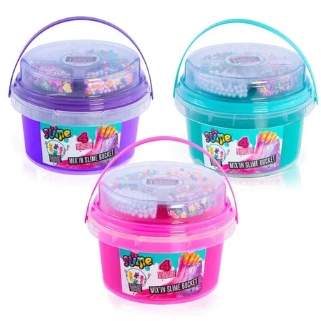 Three So Slime Bucket & Decorations tubs in purple, teal and pink colours in Ireland