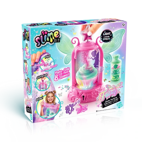 So Slime DIY Fairy Slime Potion Maker retail box viewed at an angle, featuring the pink winged potion machine and fairy slime making artwork.