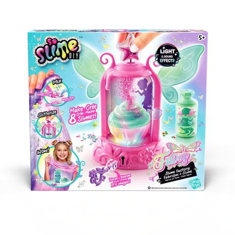 Front of the So Slime DIY Fairy Slime Potion Maker retail packaging featuring the pink fairy potion machine and colourful slime making illustrations.