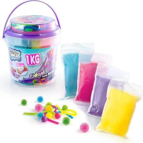 Contents of So Slime Bucket with 4 slime packs and fidget toys – Ireland