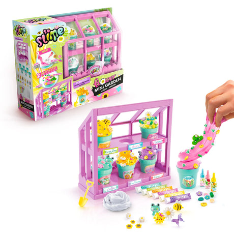 So Slime Flower Mini Garden box with pink greenhouse, six decorated pots, slime and accessories