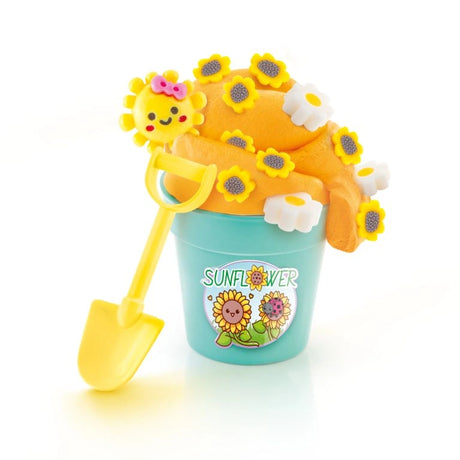 So Slime Flower Mini Garden sunflower pot with orange slime, yellow flowers, white daisies and yellow shovel
