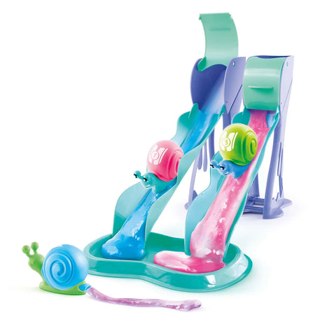 Dual snail track with green and pink snails sliding down slime ramps – Ireland