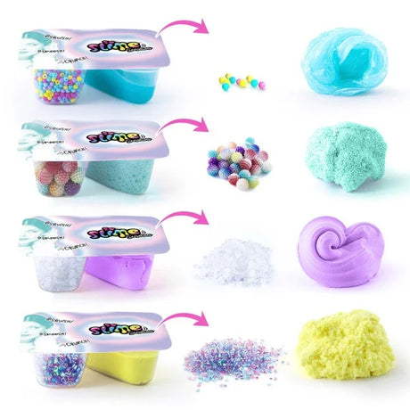 Four So Slime tubs with decorations and transformed ASMR textures beside each – Ireland
