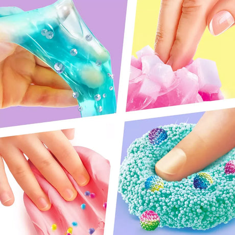 Close-up of fingers pressing into different ASMR slime textures – Ireland