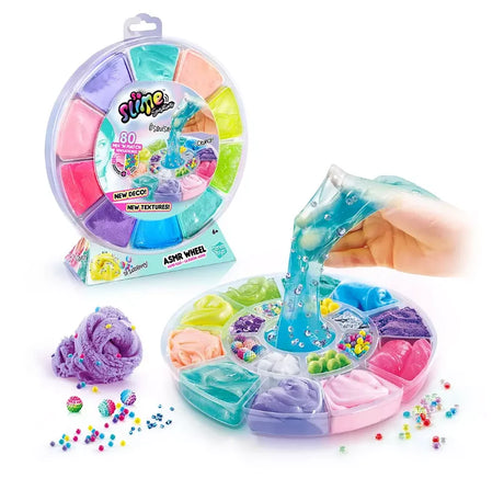 Wheel open showing slimes and deco with hand stretching blue slime – Ireland