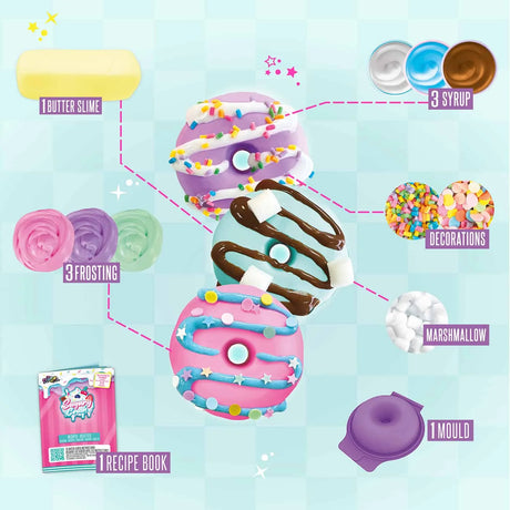 Kit contents layout including butter slime, frosting, syrups, mould, toppings, and recipe book – Ireland