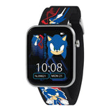 Sonic Printed Strap Smart Watch front view with colour touchscreen, Sonic watch face and printed black strap