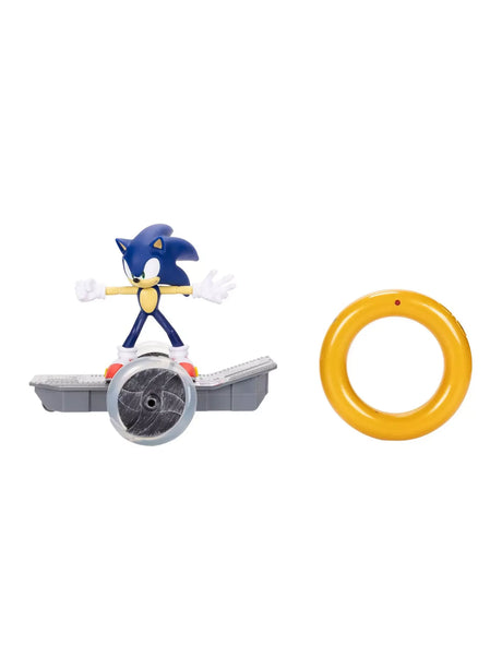 Side view of Sonic Speed RC hoverboard with figure and ring remote controller in Ireland