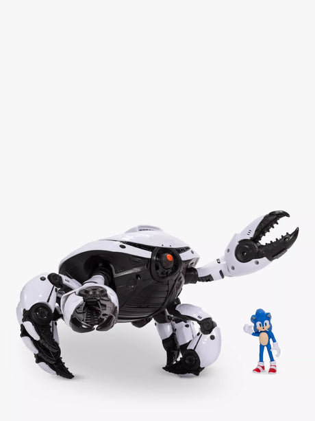 Sonic the Hedgehog 3 Crab Mech shown at an angle with Sonic figure beside it