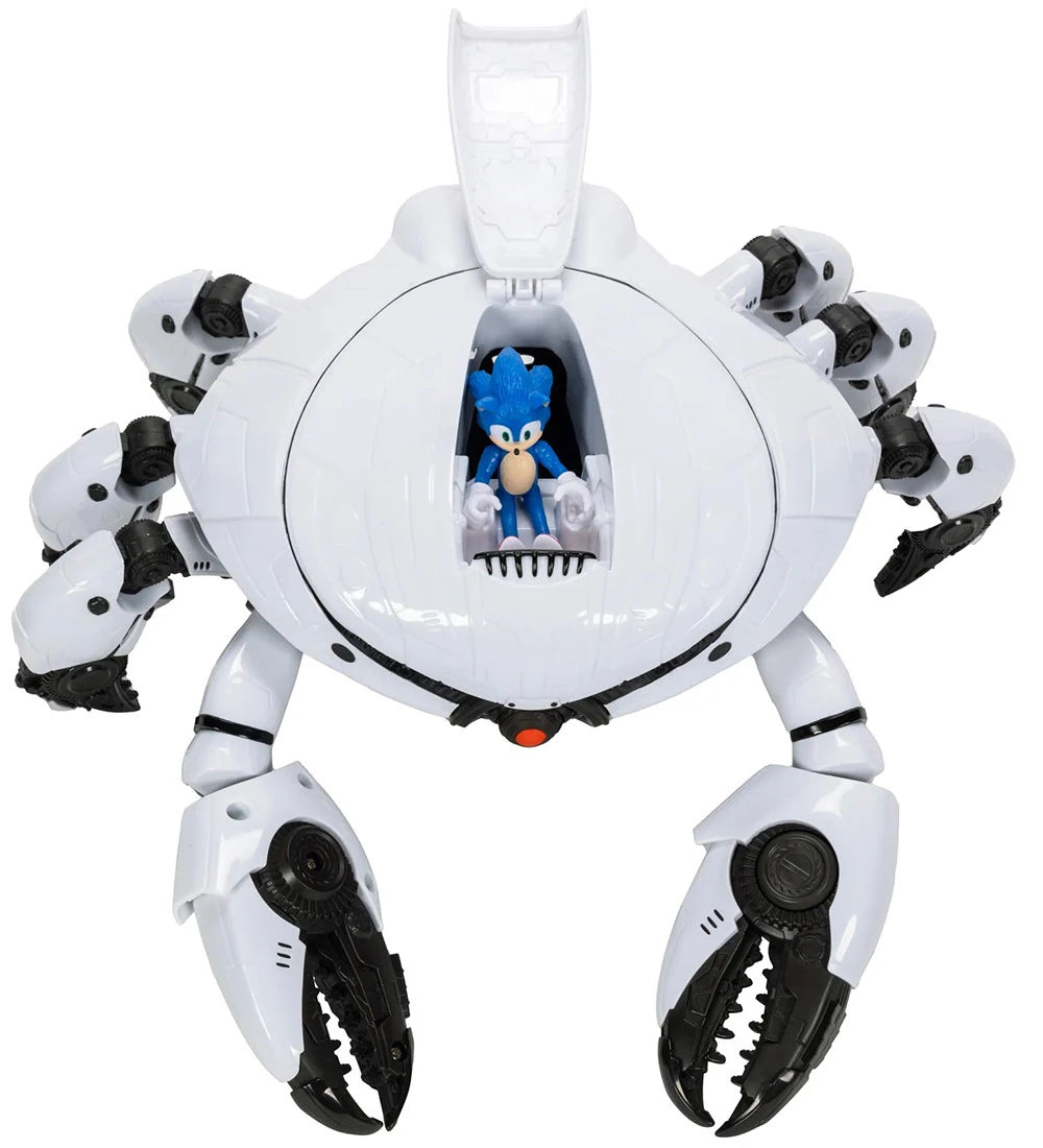Top view of the Crab Mech with the hatch open and Sonic figure seated inside