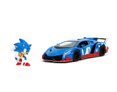 Sonic the Hedgehog Lamborghini Veneno 1:24 die-cast car with Sonic figure beside it in Ireland
