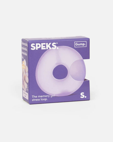 Speks Gump Loop Mist squishy in purple retail packaging with the translucent purple ring visible through the front