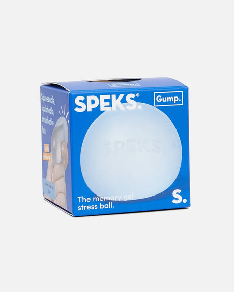 Speks Gump Original Dew squishy in blue retail packaging with pale blue squishy visible through the front