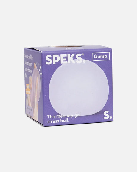 Speks Gump Original Mist squishy in purple retail packaging with translucent purple squishy visible through the front