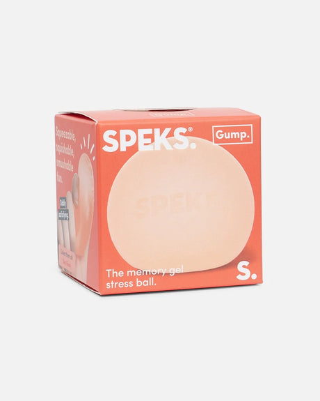 Speks Gump Original Reef squishy in coral retail packaging with orange squishy visible through the front
