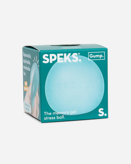 Speks Gump Original Sea Glass squishy in teal retail packaging with turquoise squishy visible through the front