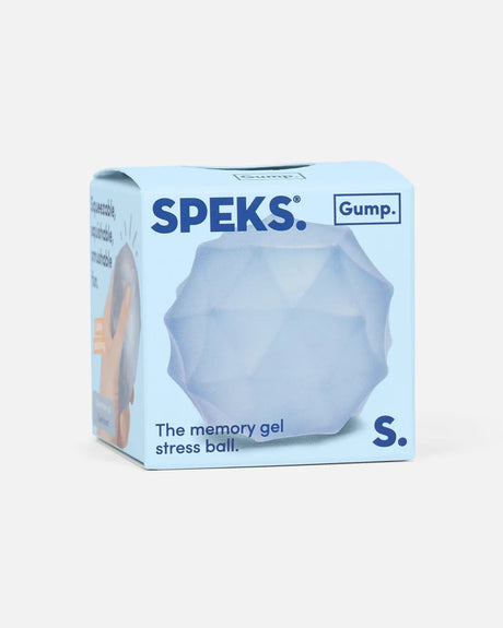 Speks Gump Surface Burst squishy in retail packaging with pale blue textured design visible through the front
