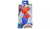 Hasbro Marvel Spidey and His Amazing Friends Spidey-Rex figure in official front-facing packaging showing red and blue T-Rex dinosaur figure with green eyes, age 3+ and Disney Jr. branding