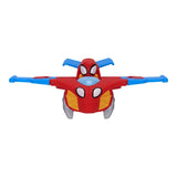 Spidey's red and blue Glider Jet shown separately on a white background, with its wings extended and Spidey seated in the aircraft.