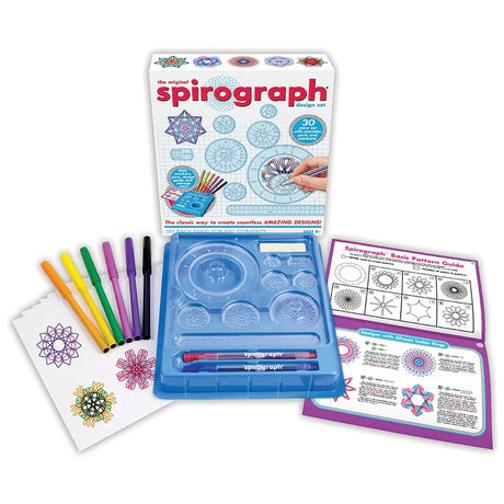 Spirograph Design Set open with pens, tray, guide and drawing sheets – Ireland