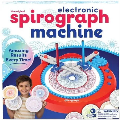Spirograph Electronic Machine retail box showing the machine and spiral designs