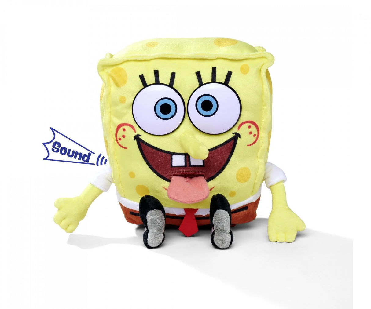 Close-up of SpongeBob SquarePants 30 cm feature plush smiling with bright embroidered eyes and open mouth