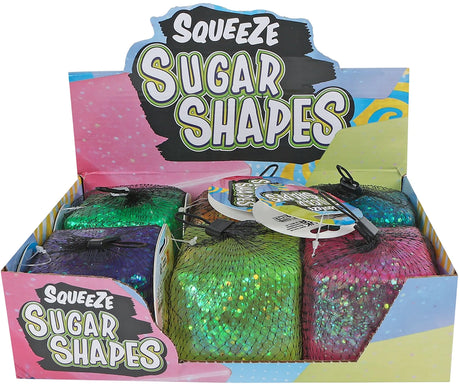 Squeeze Sugar Glitter Cube Mega retail display filled with assorted glitter cubes