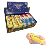 Squishy Butter USA 250 Edition retail display with yellow American flag butter squishy shown being squeezed