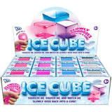KTL Ice Cube Squishy retail display box with assorted blue, pink, purple and black cubes